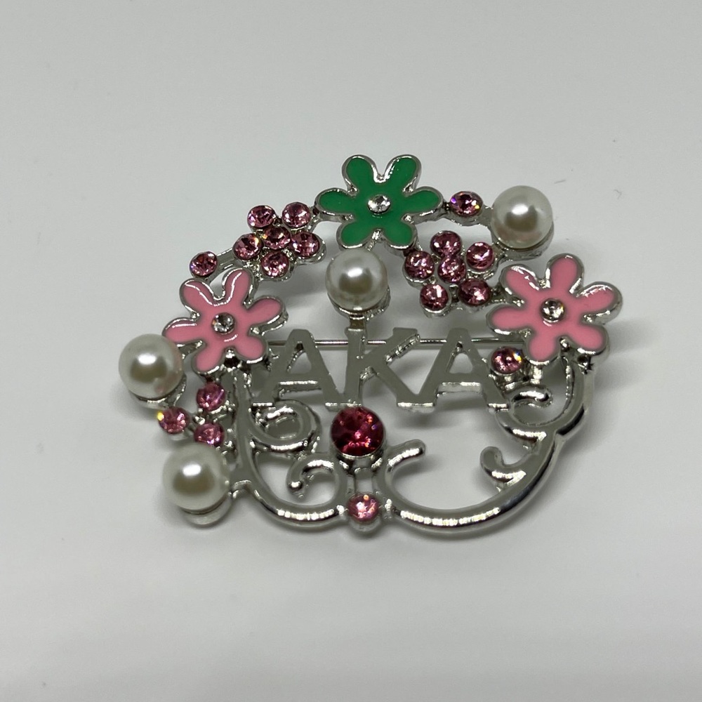 For ALPHA KAPPA ALPHA Pearl, Pink,Green Brooch